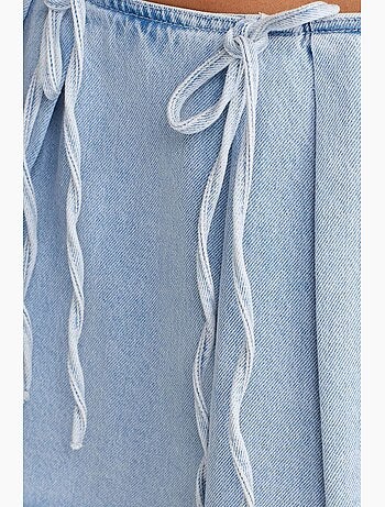 Minifalda de línea a en denim de algodón con detalle de lazo dilvin