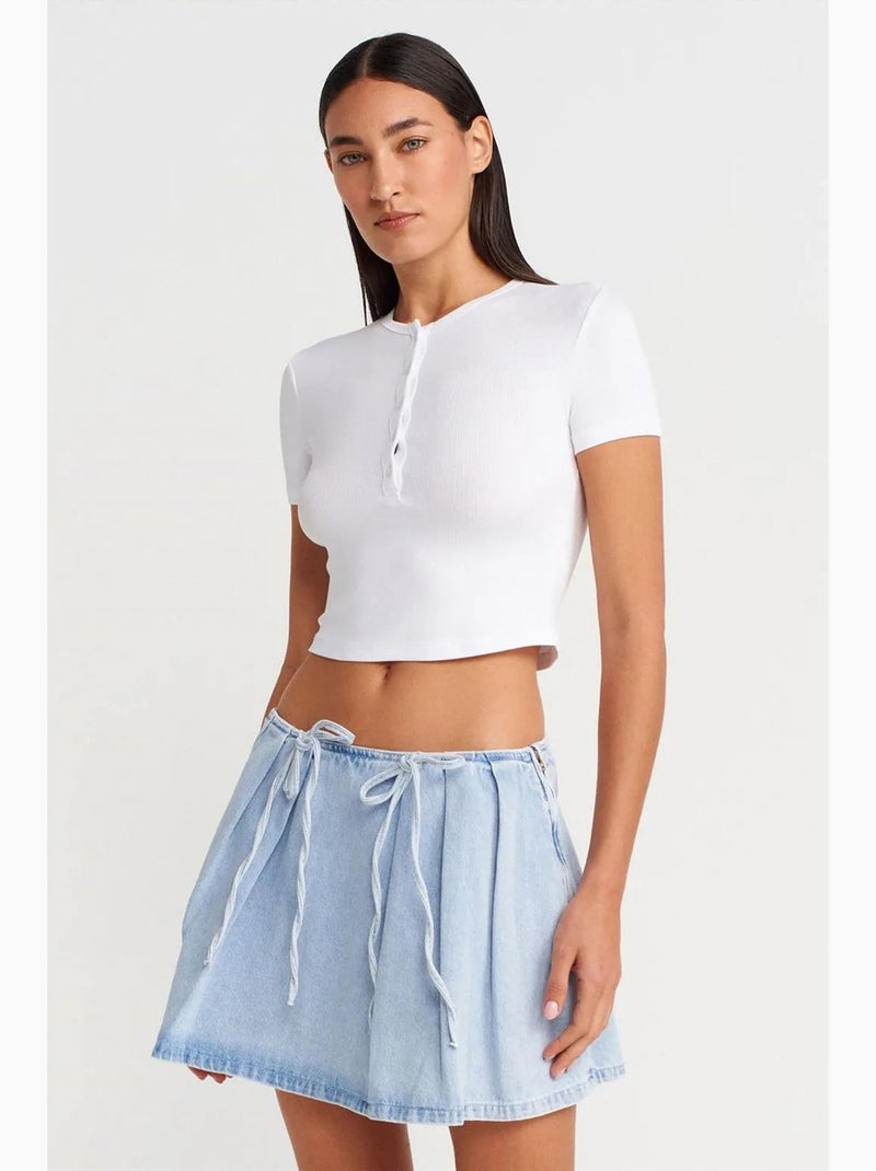 Minifalda de línea a en denim de algodón con detalle de lazo dilvin Azul claro - Kiabi