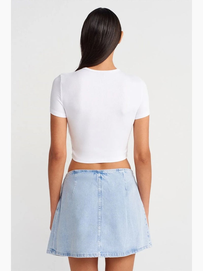 Minifalda de línea a en denim de algodón con detalle de lazo dilvin Azul claro - Kiabi