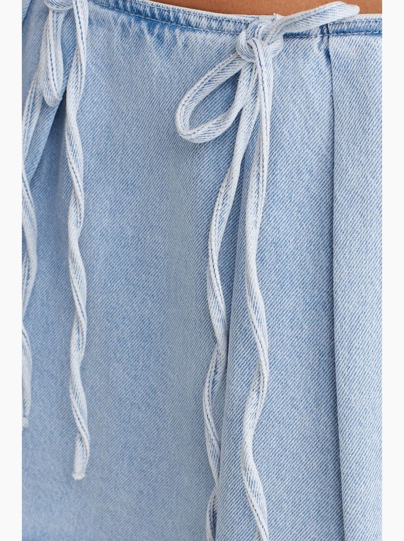Minifalda de línea a en denim de algodón con detalle de lazo dilvin Azul claro - Kiabi