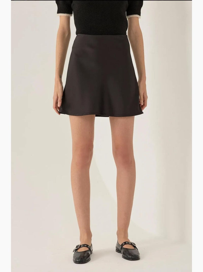 Minifalda de satén liso hiccup Negro - Kiabi