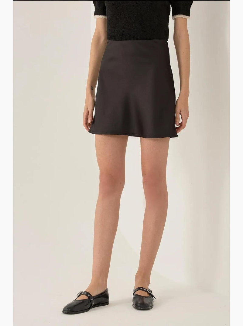Minifalda de satén liso hiccup Negro - Kiabi