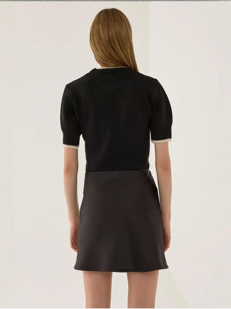 Minifalda de satén liso Negro - Kiabi
