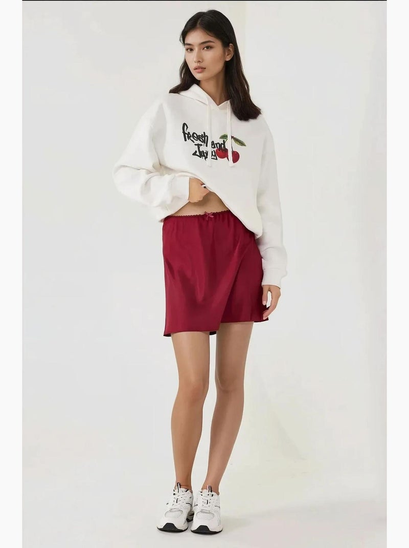 Minifalda de satén suave con forma de a hiccup Rojo burdeos - Kiabi