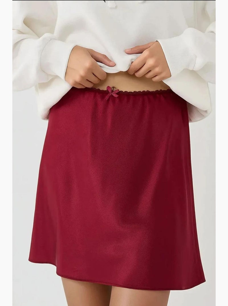Minifalda de satén suave con forma de a hiccup Rojo burdeos - Kiabi