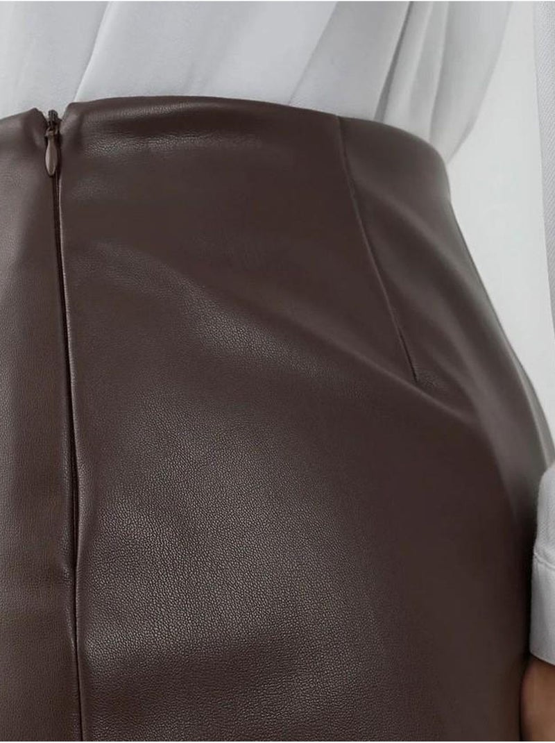 Minifalda de talle bajo en piel sintética hiccup Rojo burdeos - Kiabi