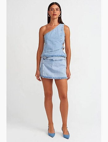 Minifalda evasé de denim de algodón dilvin