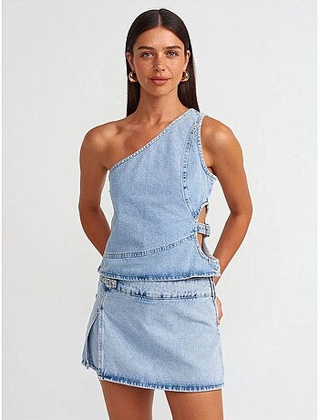 Minifalda evasé de denim de algodón dilvin