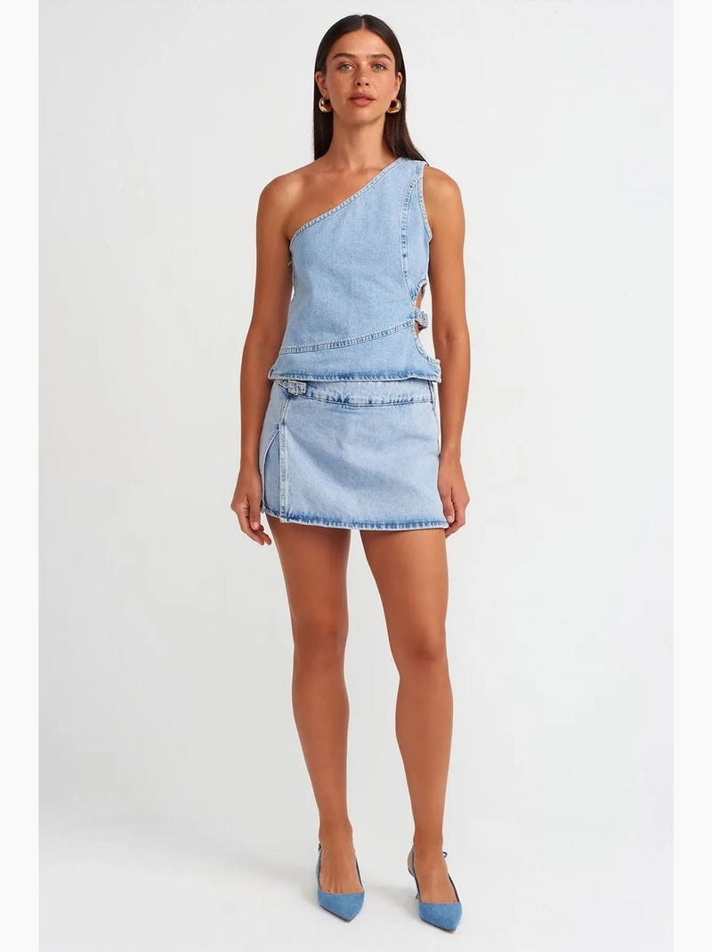 Minifalda evasé de denim de algodón dilvin Azul claro - Kiabi