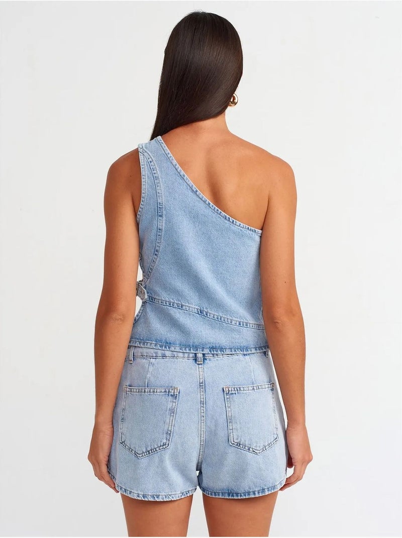 Minifalda evasé de denim de algodón dilvin Azul claro - Kiabi
