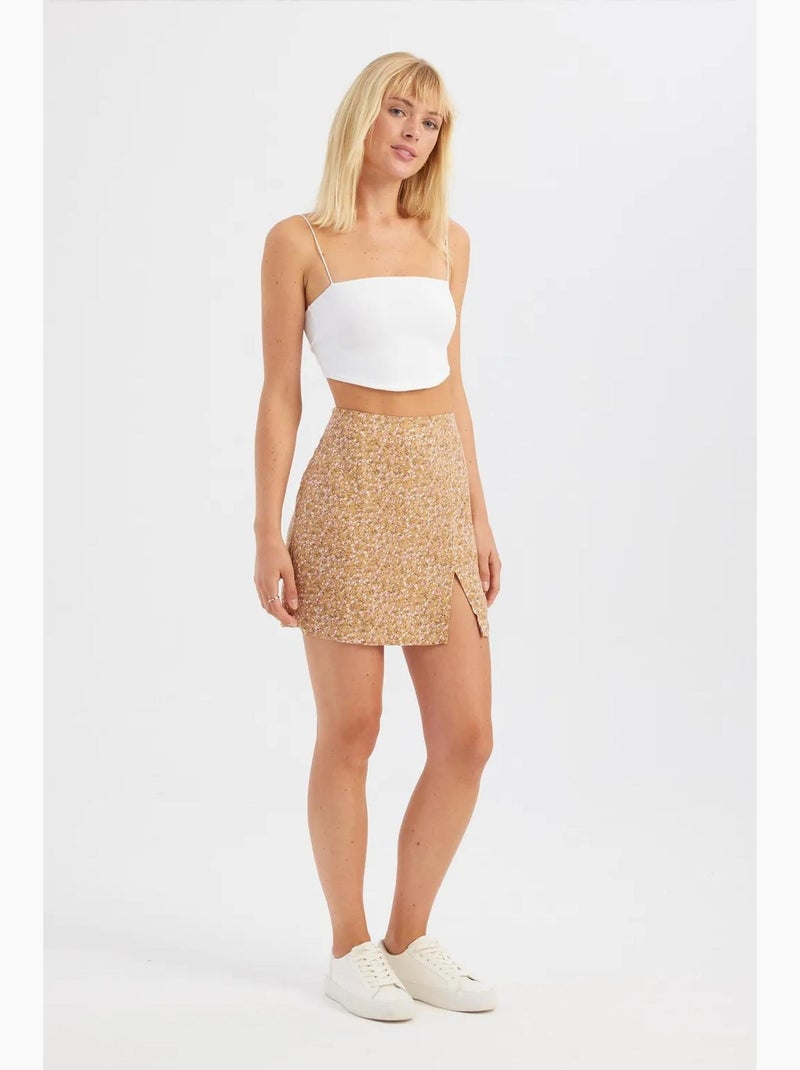 Minifalda floral de cintura alta con abertura lateral hiccup Naranja - Kiabi
