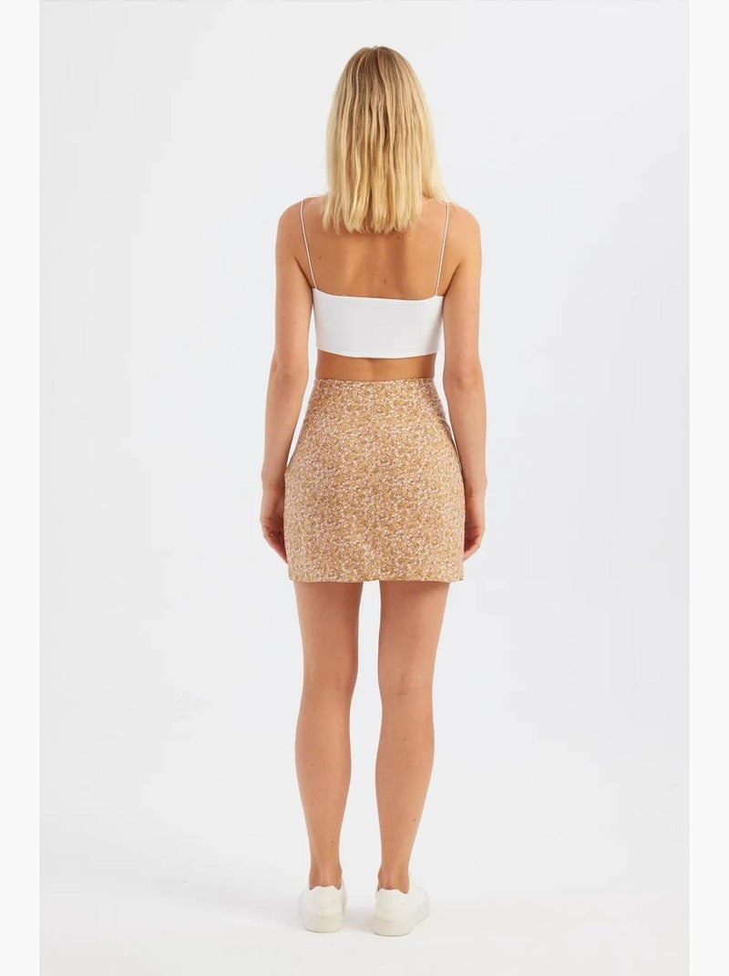 Minifalda floral de cintura alta con abertura lateral hiccup Naranja - Kiabi