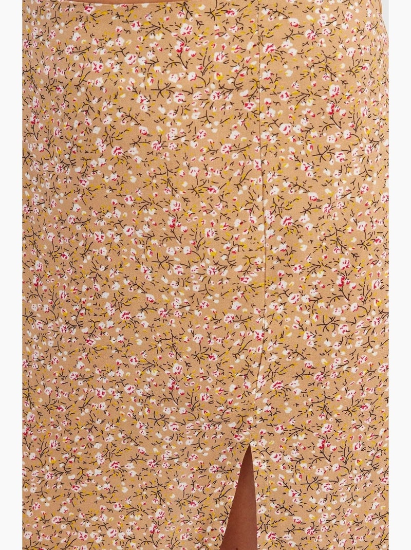 Minifalda floral de cintura alta con abertura lateral hiccup Naranja - Kiabi