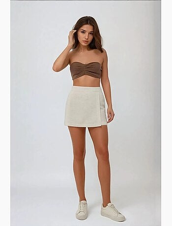 Minifalda pantalón con textura de lino hiccup