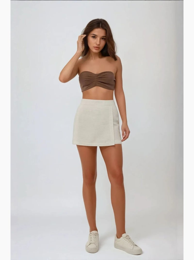 Minifalda pantalón con textura de lino hiccup Beige - Kiabi