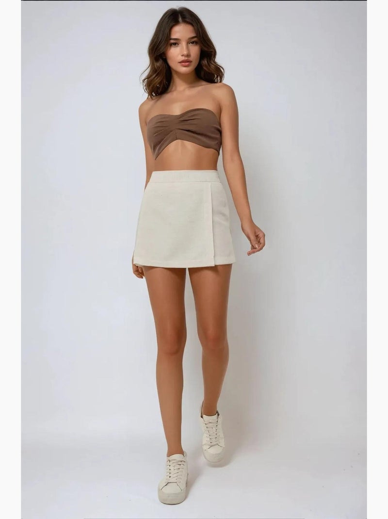 Minifalda pantalón con textura de lino hiccup Beige - Kiabi