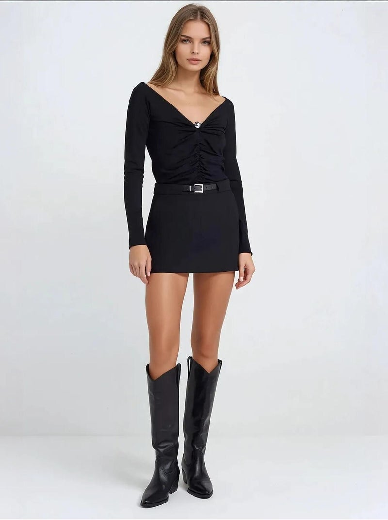 Minifalda pantalón recta Negro - Kiabi