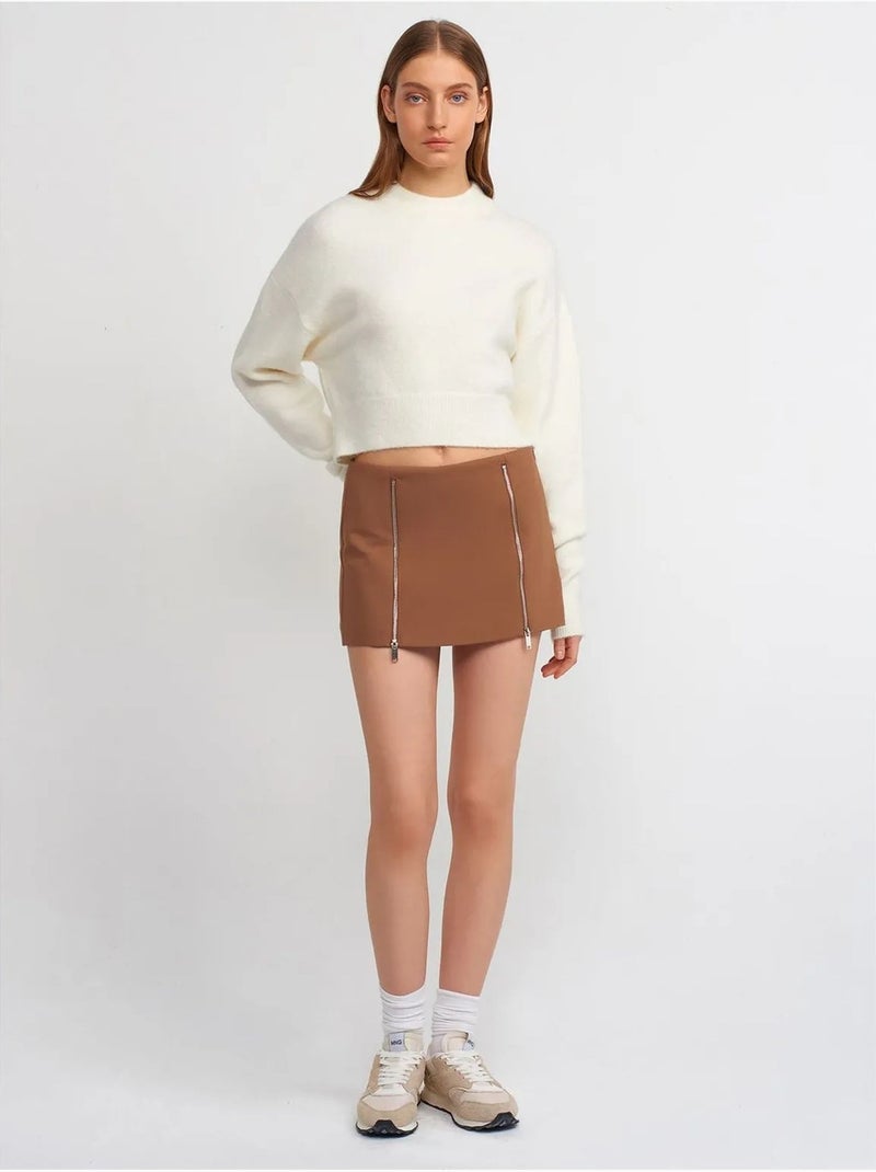 Minifalda recta con cremallera Camel - Kiabi