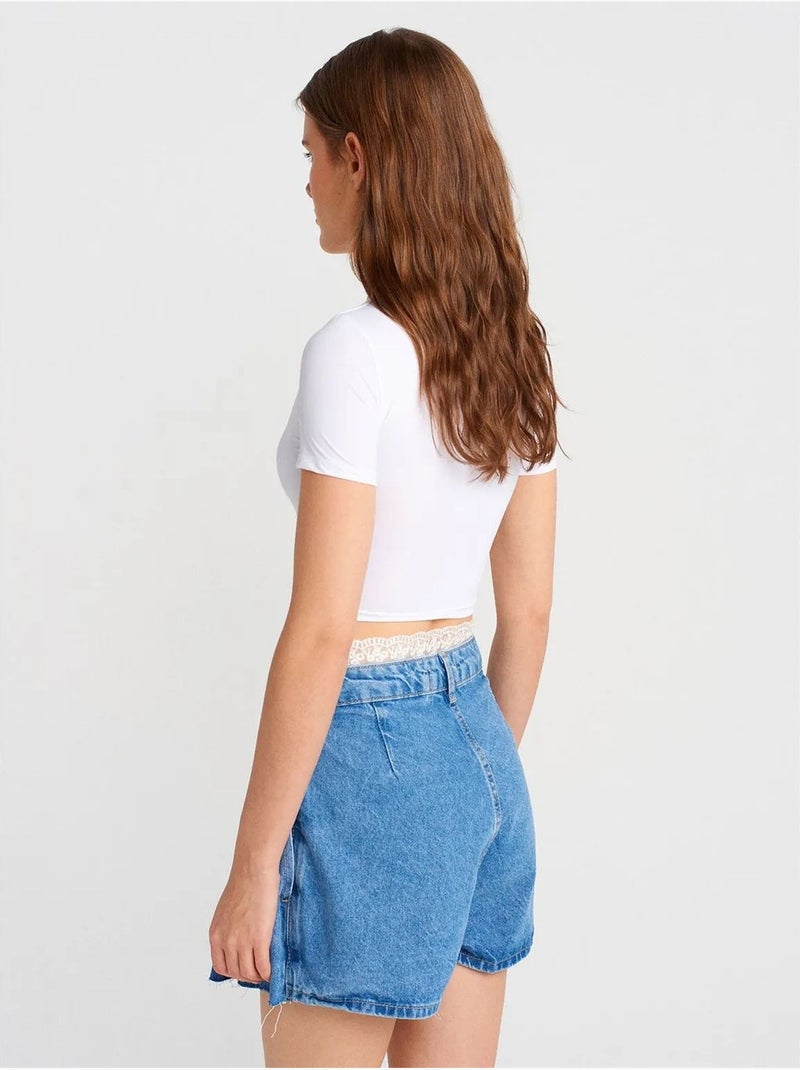 Minifalda skater de encaje de tiro alto dilvin Azul zafiro - Kiabi