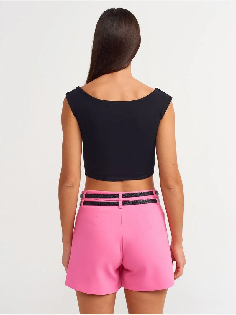 Minifalda skater de tiro alto con cinturón dilvin Rosa fluo/Solinotes - Kiabi