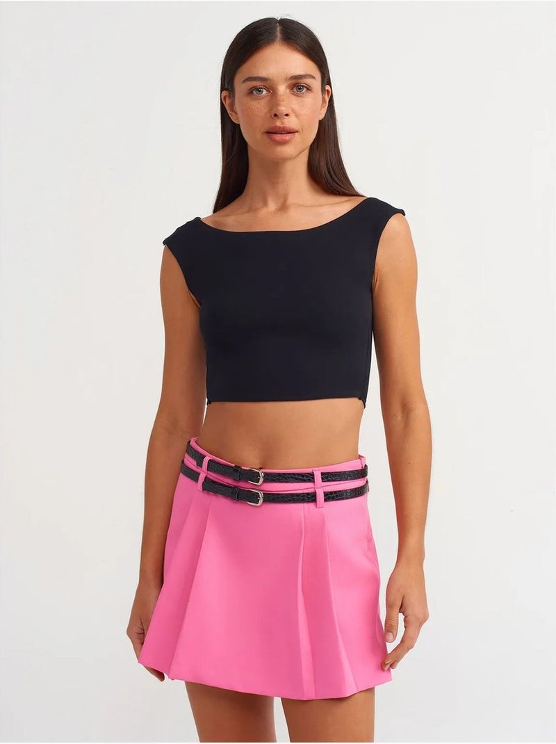 Minifalda skater de tiro alto con cinturón dilvin Rosa fluo/Solinotes - Kiabi
