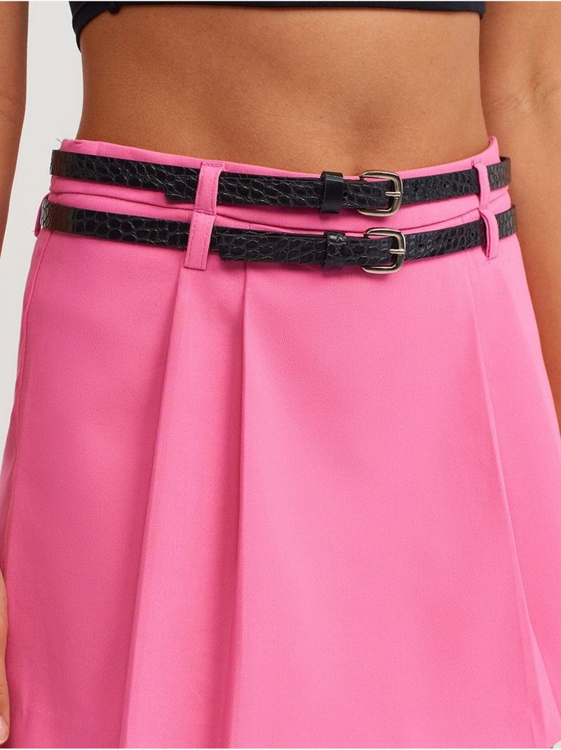 Minifalda skater de tiro alto con cinturón dilvin Rosa fluo/Solinotes - Kiabi