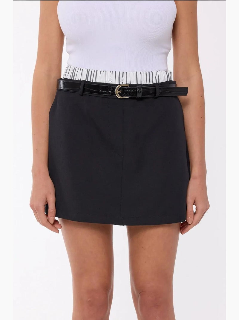 Minifalda tejida con detalle de cinturón hiccup Negro - Kiabi