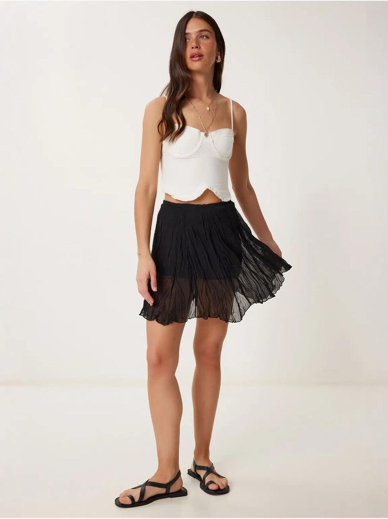 Minifalda texturizada con cintura elástica istanbul Negro - Kiabi