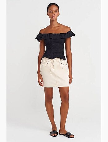 Minifalda vaquera de algodón para mujer con cintura de lazada dilvin