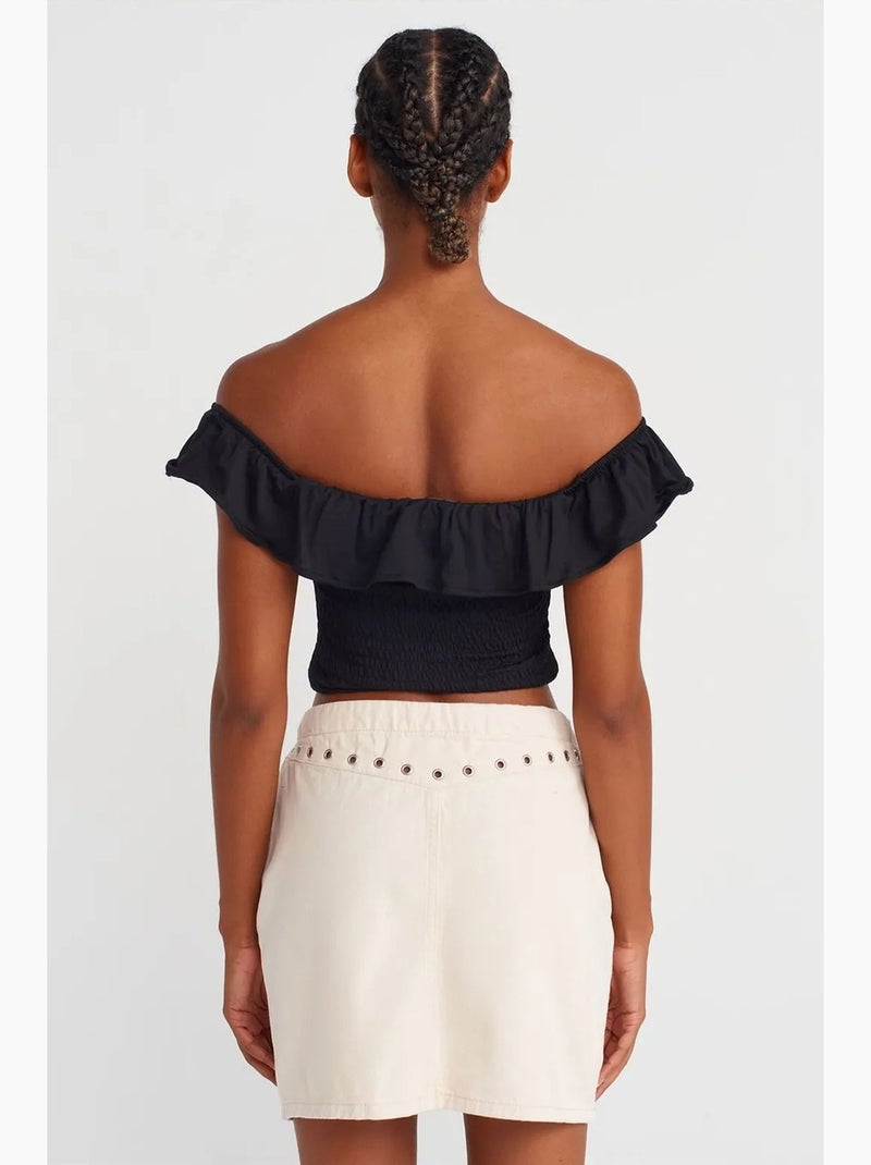 Minifalda vaquera de algodón para mujer con cintura de lazada dilvin Blanco roto - Kiabi