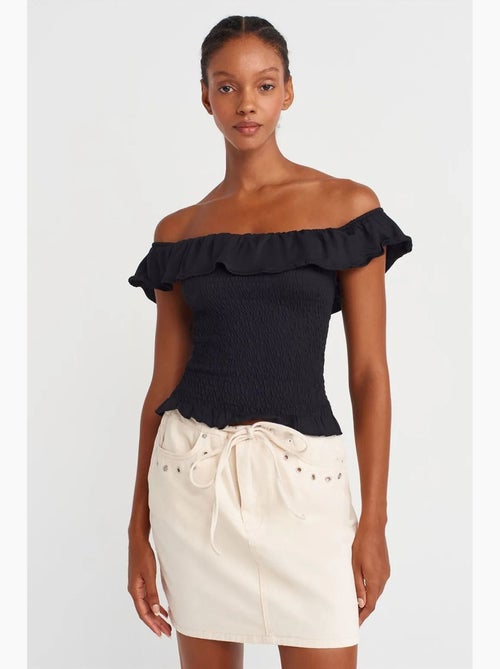 Minifalda vaquera de algodón para mujer con cintura de lazada dilvin - Kiabi Minifalda vaquera de algodón para mujer con cintura de lazada dilvin - Kiabi