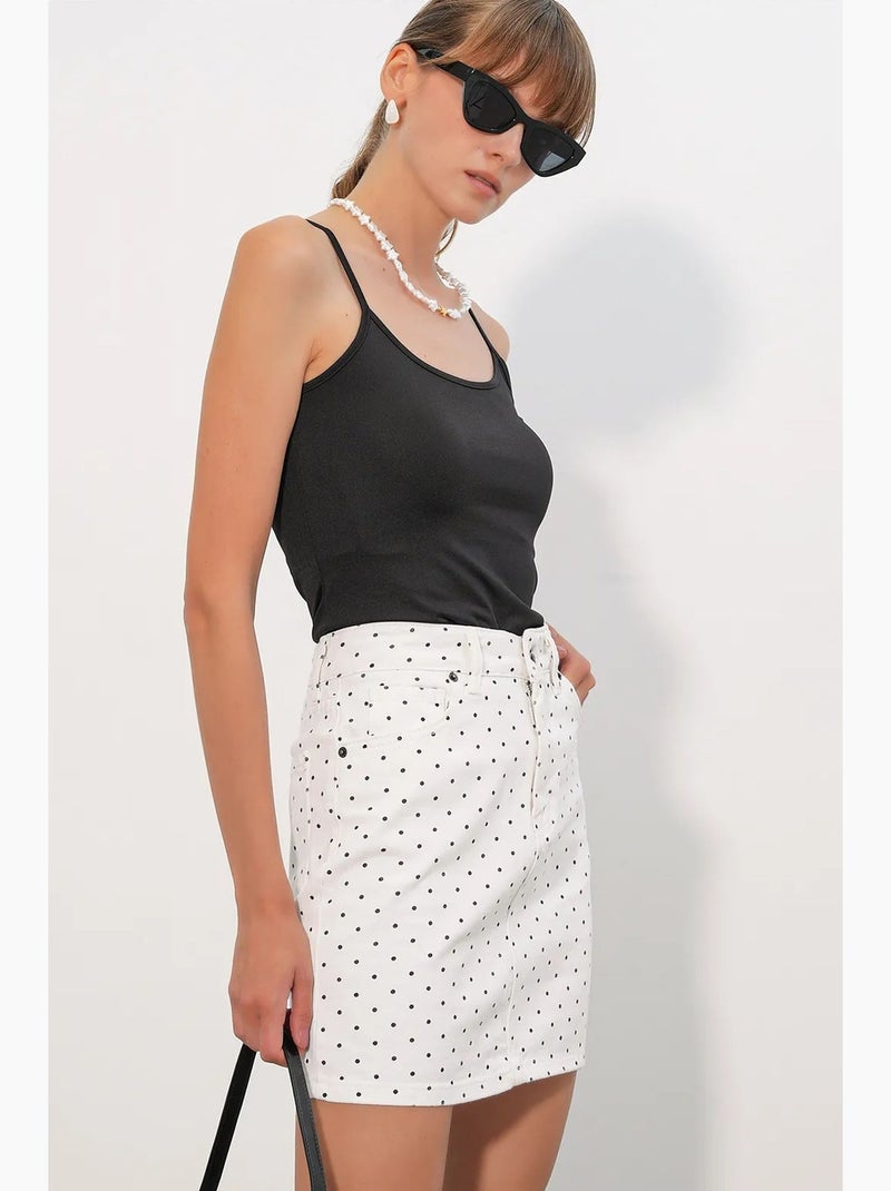 Minifalda vaquera de lunares de cintura alta bdart Blanco roto - Kiabi
