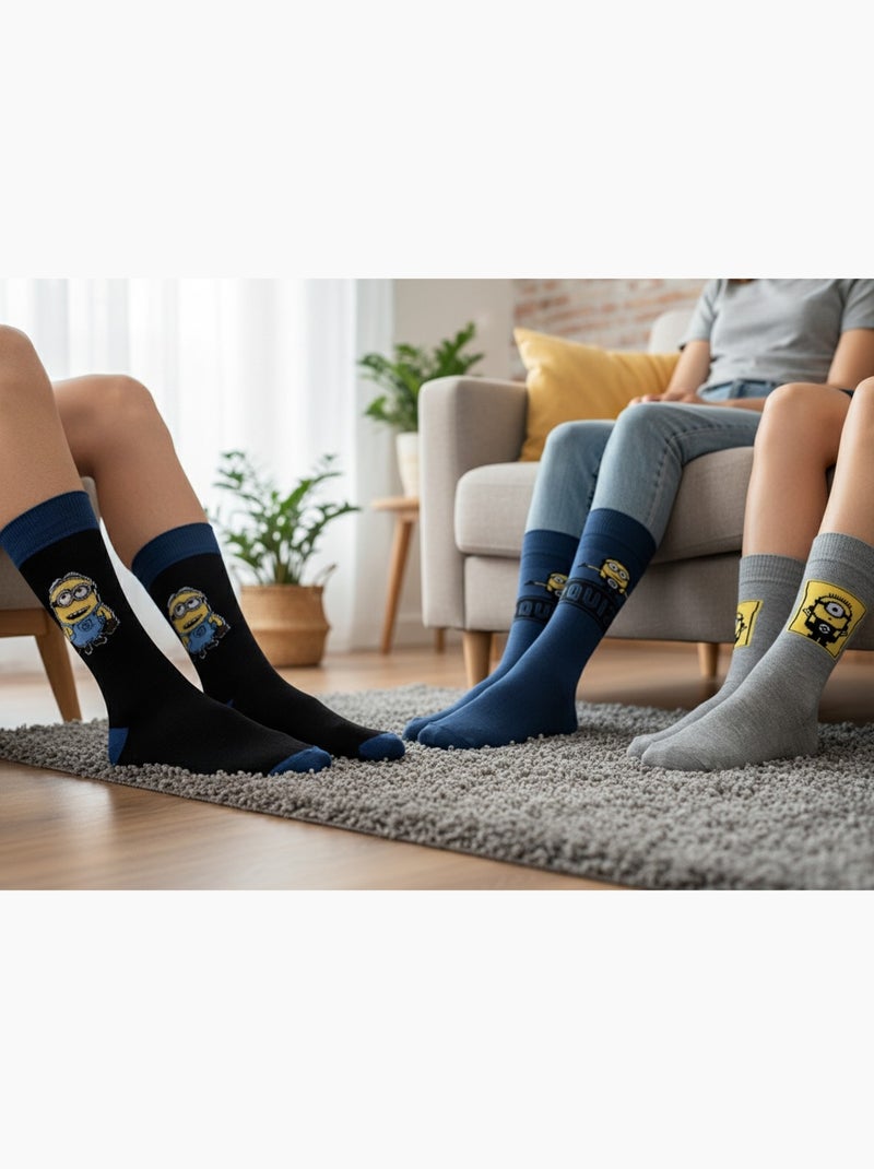 MINIONS - Calcetines Hombre Licencia Pack de 3 Negro Azul Gris - Kiabi