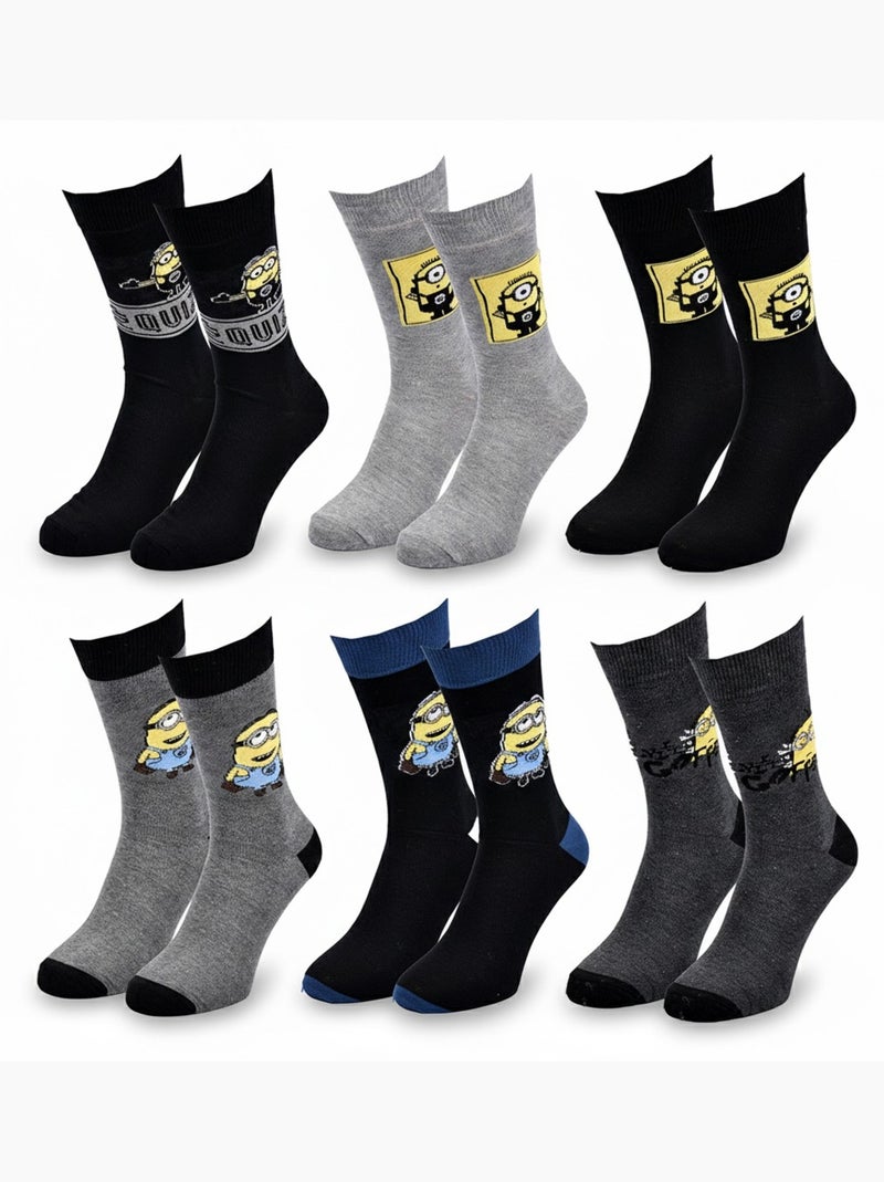 Minions - Calcetines Hombre Licencia Pack de 6 MIX SORPRESA Negro Azul Gris - Kiabi