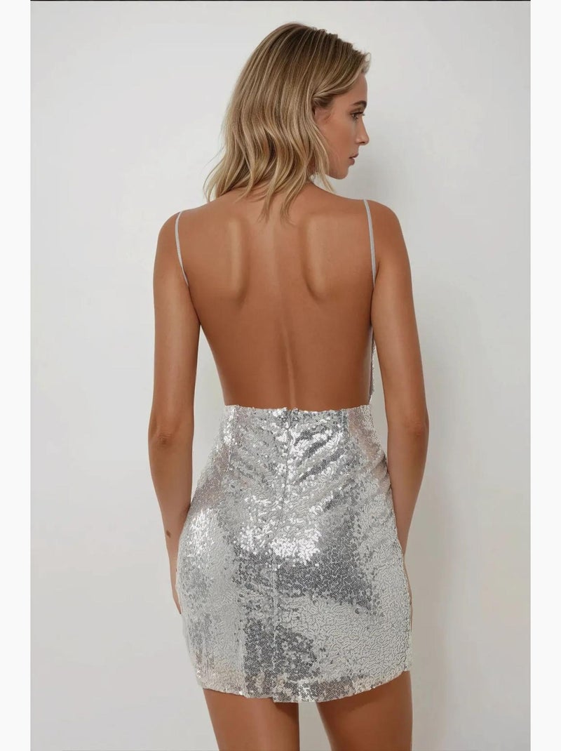 Minivestido ajustado con lentejuelas y cuello cuadrado hiccup Gris medio - Kiabi