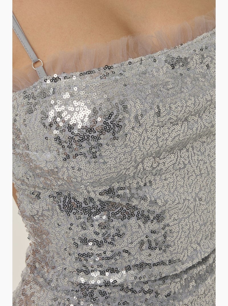 Minivestido ajustado con lentejuelas y cuello cuadrado hiccup Gris medio - Kiabi