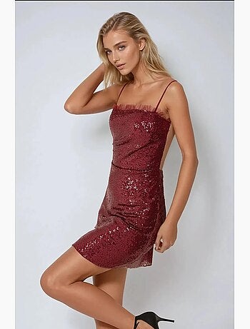 Minivestido ajustado con lentejuelas y cuello cuadrado hiccup