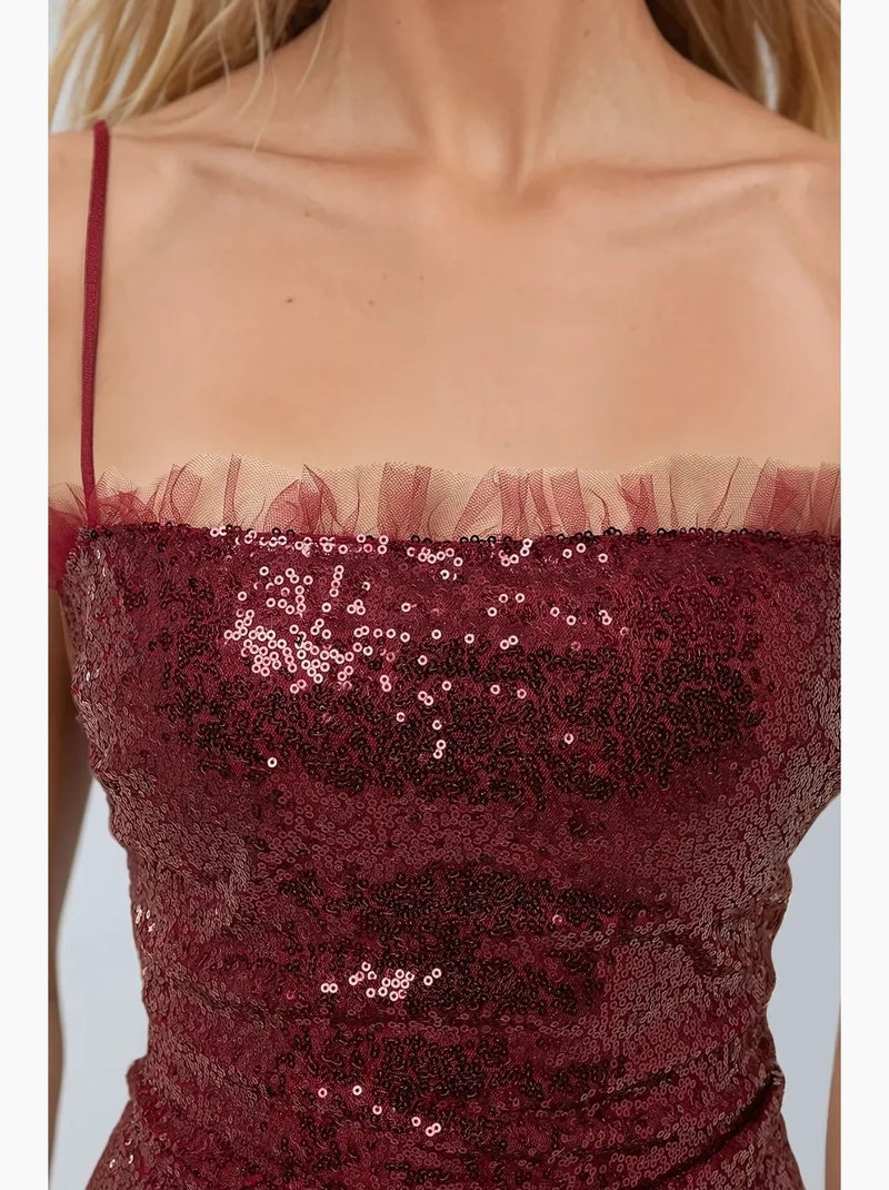 Minivestido ajustado con lentejuelas y cuello cuadrado hiccup Rojo - Kiabi