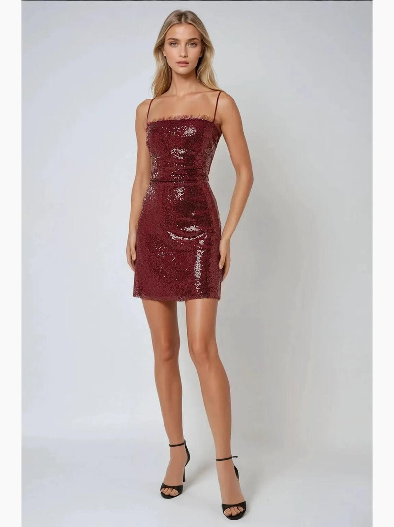 Minivestido ajustado con lentejuelas y cuello cuadrado hiccup Rojo - Kiabi