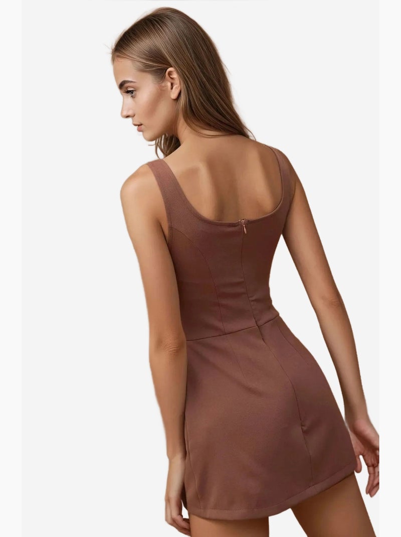 Minivestido ajustado con pantalones cortos hiccup Marrón chocolate - Kiabi