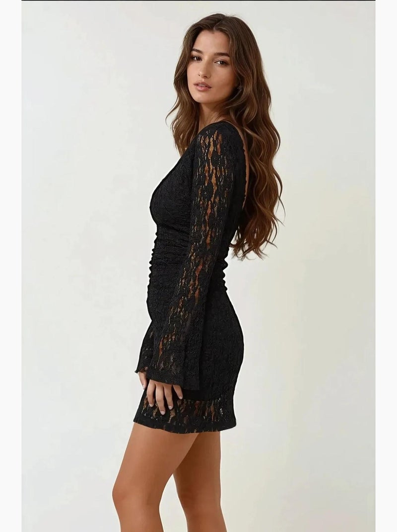 Minivestido ajustado de encaje con forro hiccup Negro - Kiabi