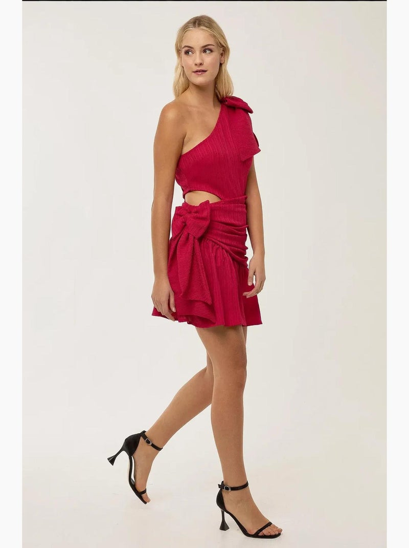 Minivestido asimétrico de una manga con detalle de lazo hiccup Rosa fucsia - Kiabi