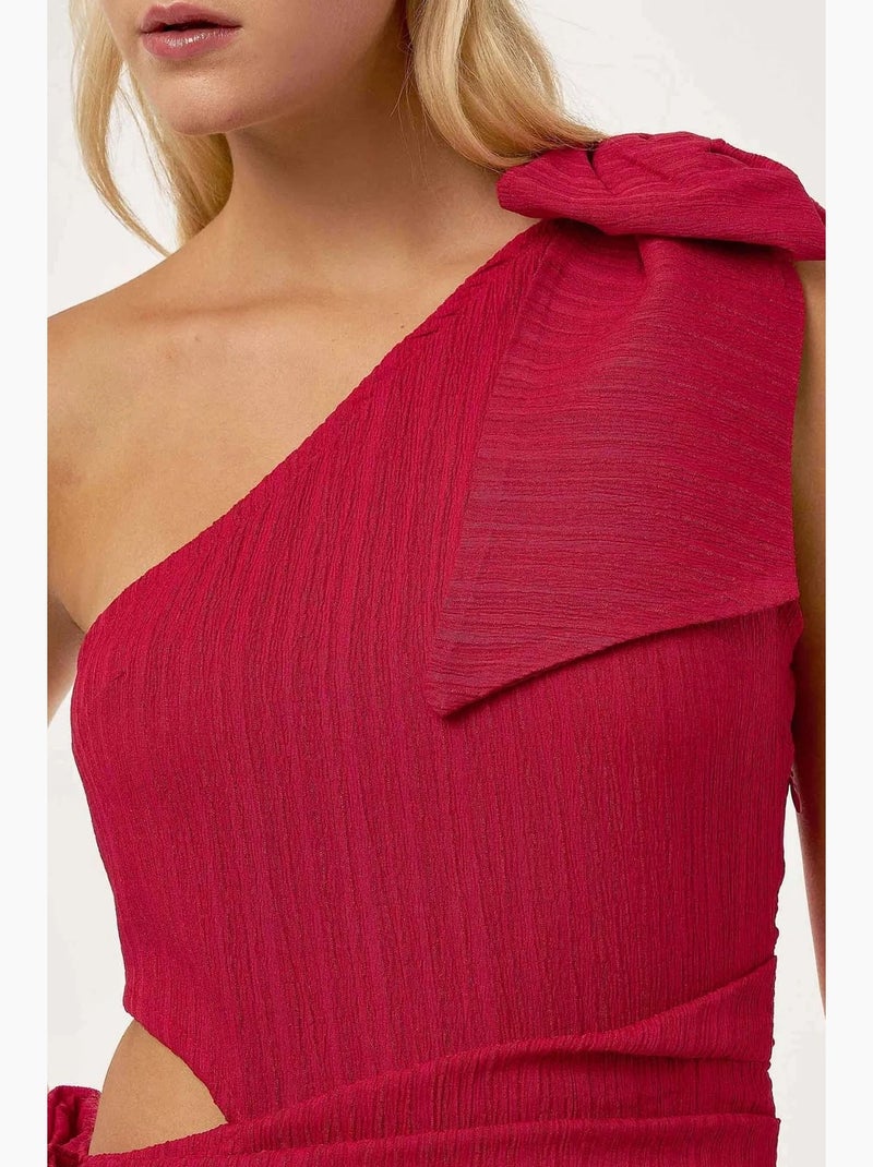 Minivestido asimétrico de una manga con detalle de lazo hiccup Rosa fucsia - Kiabi