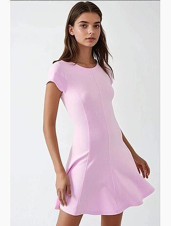 Minivestido básico suave con cuello redondo elástico hiccup