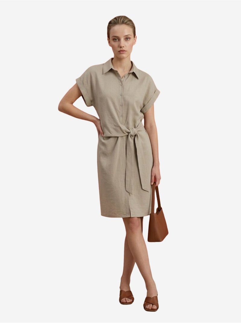 Minivestido camisero de popelín de algodón my fashion Beige arcilla - Kiabi