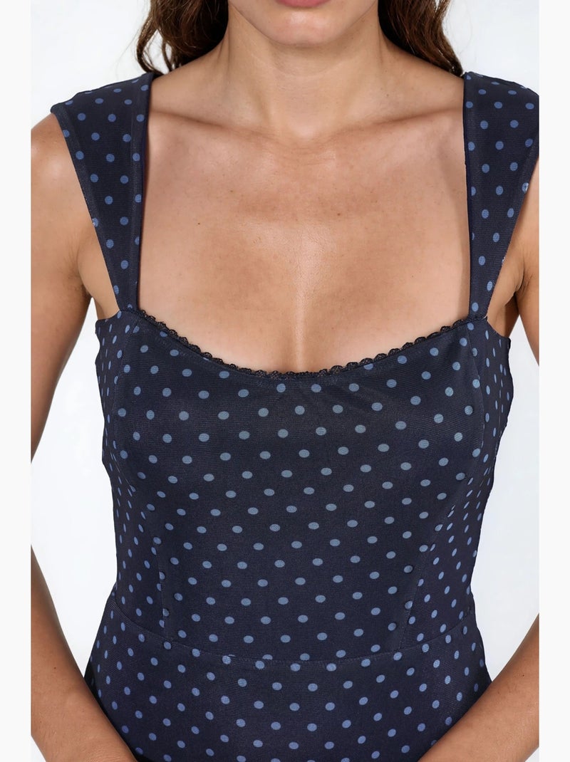 Minivestido con cuello en forma de corazón y estampado de lunares. Hiccup Azul marino - Kiabi
