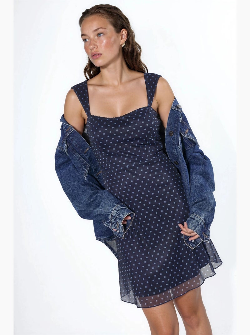Minivestido con cuello en forma de corazón y estampado de lunares. Hiccup Azul marino - Kiabi
