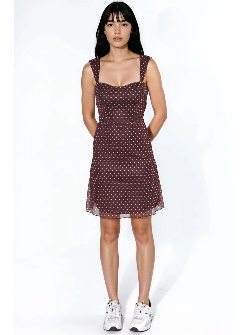 Minivestido con cuello en forma de corazón y estampado de lunares. Hiccup Blanco Marrón - Kiabi