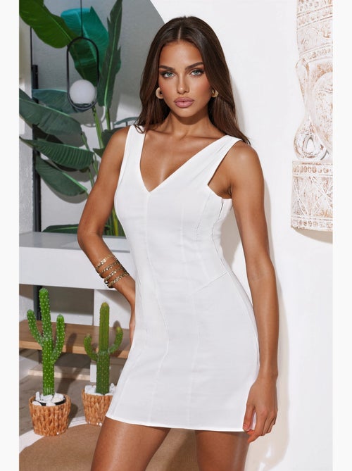 Minivestido con cuello en v hiccup - Kiabi Minivestido con cuello en v hiccup - Kiabi