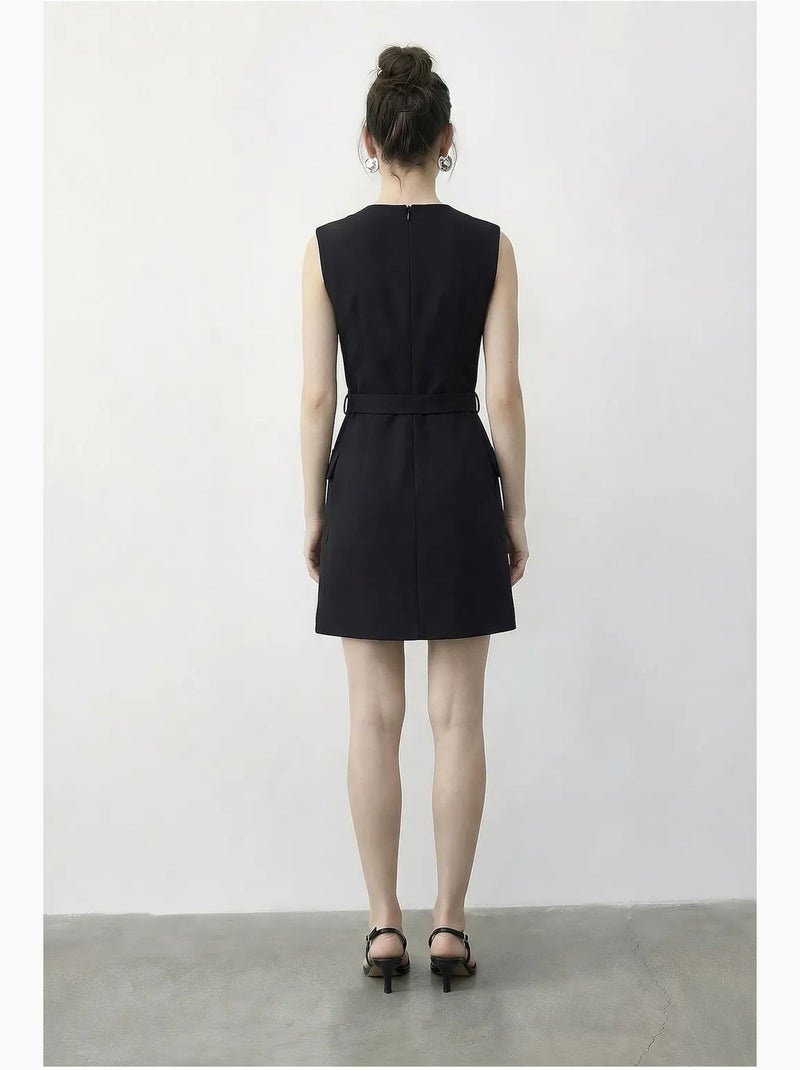 Minivestido con escote en v y cinturón de lucci Negro - Kiabi